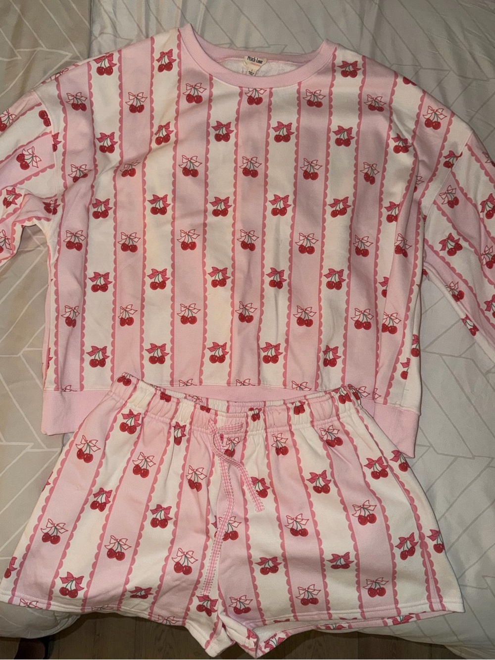 Women’s Pink Cherry Stripe shorts/long sleeve Set